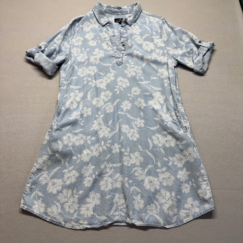 Ronni Nicole Blue Floral Tencel Shirt Dress Size 16 Short Sleeve Pockets